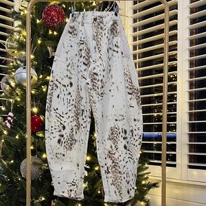 DAVI & DANI White and Brown Patterned Joggers